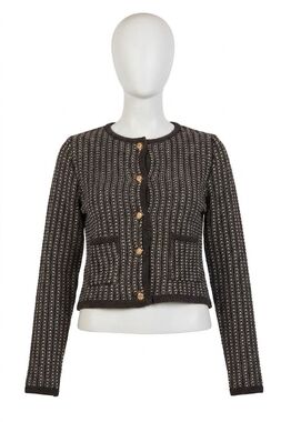 NEW THEO THE LABEL tweed button cardigan in charcoal